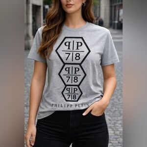 Philipp Plein Gray Short Sleeve Logo Tee M